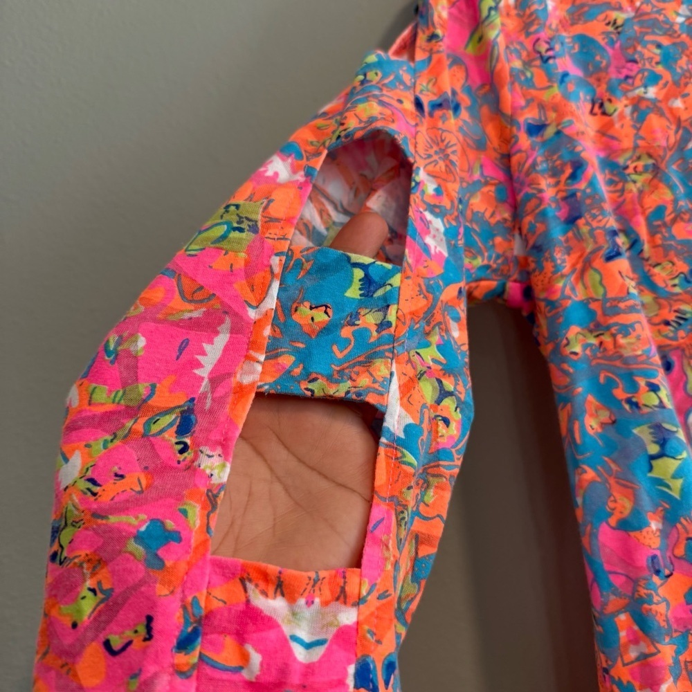 Lulu B Vibrant Floral Tunic Top 3/4 Sleeves Lightweight Relaxed Fit Beach S - Picture 3 of 7